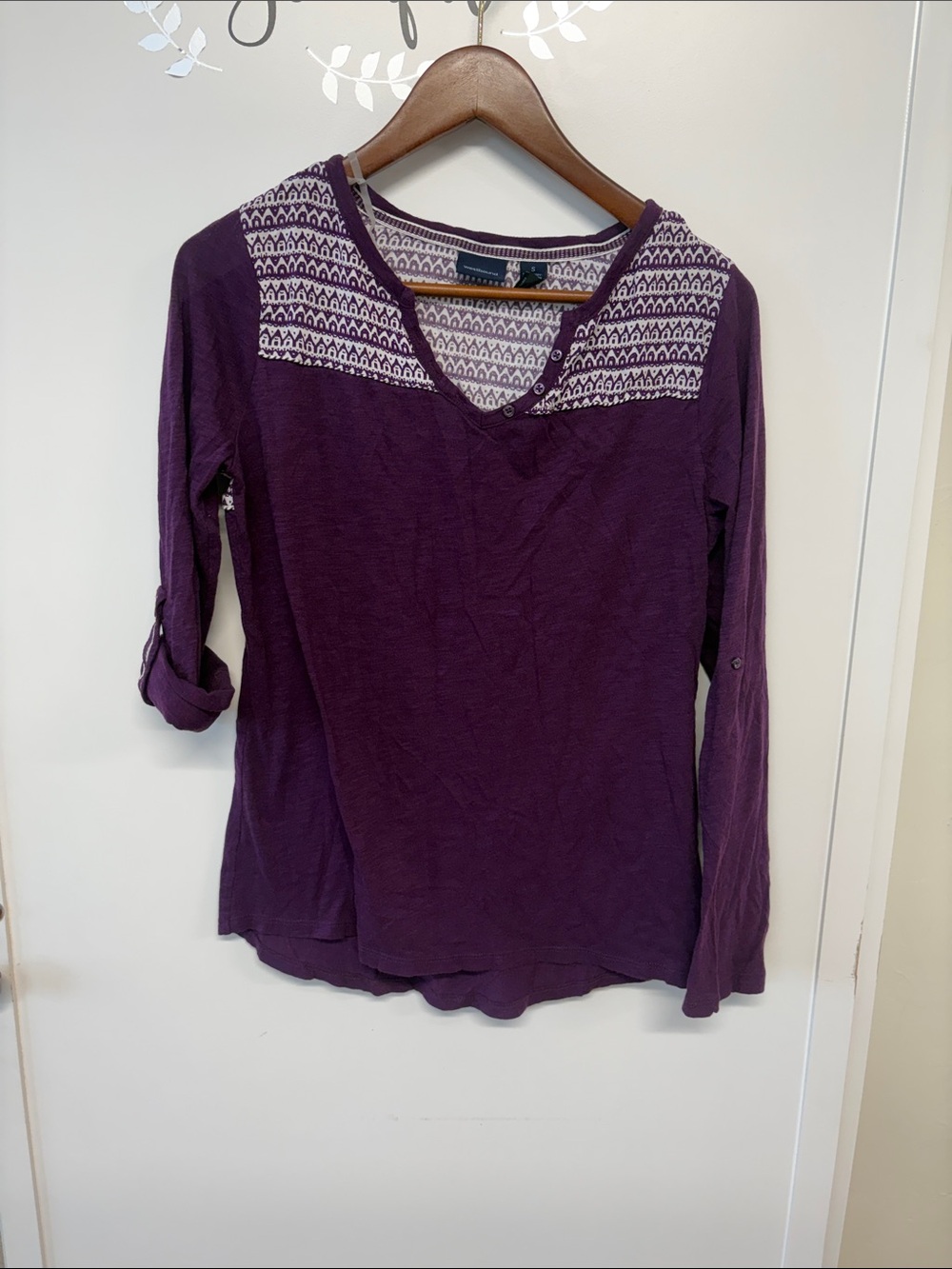 Westbound Purple Long-Sleeve Henley with Patterned Yoke